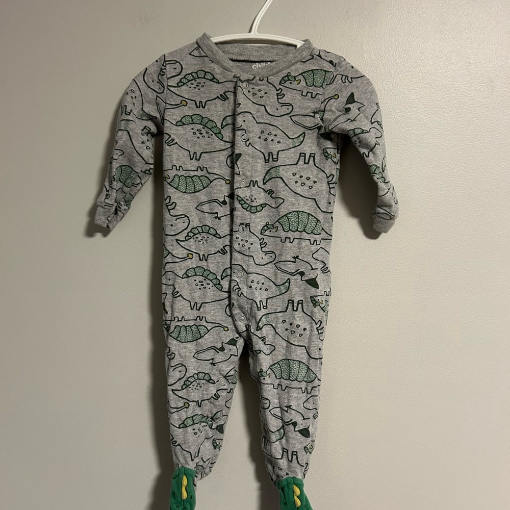 (3/$20) Carter's 6/9m Gray and Green Dinosaur button up sleeper